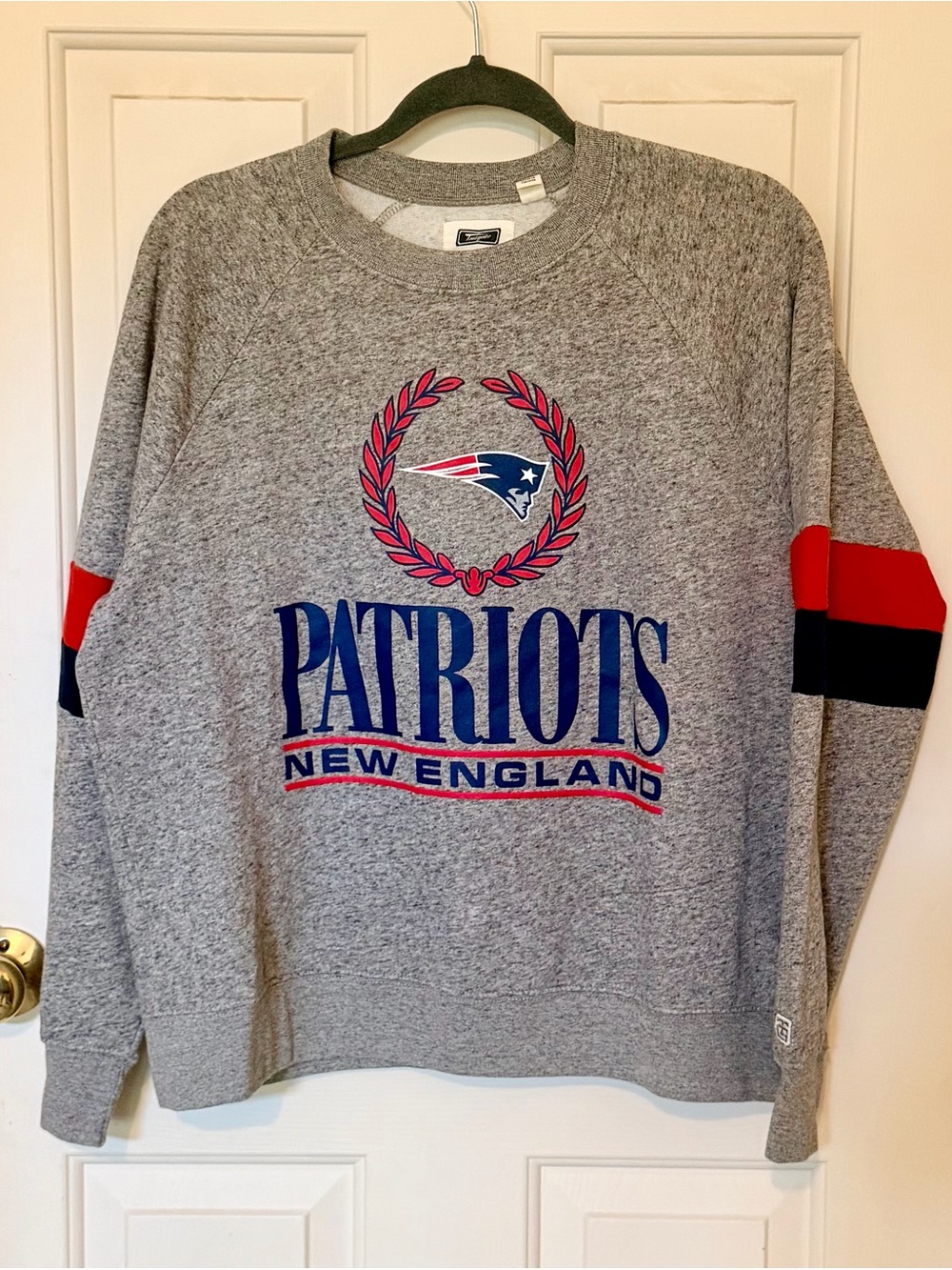 New England Patriots Gray Crewneck Sweatshirt with Red & Navy Accents